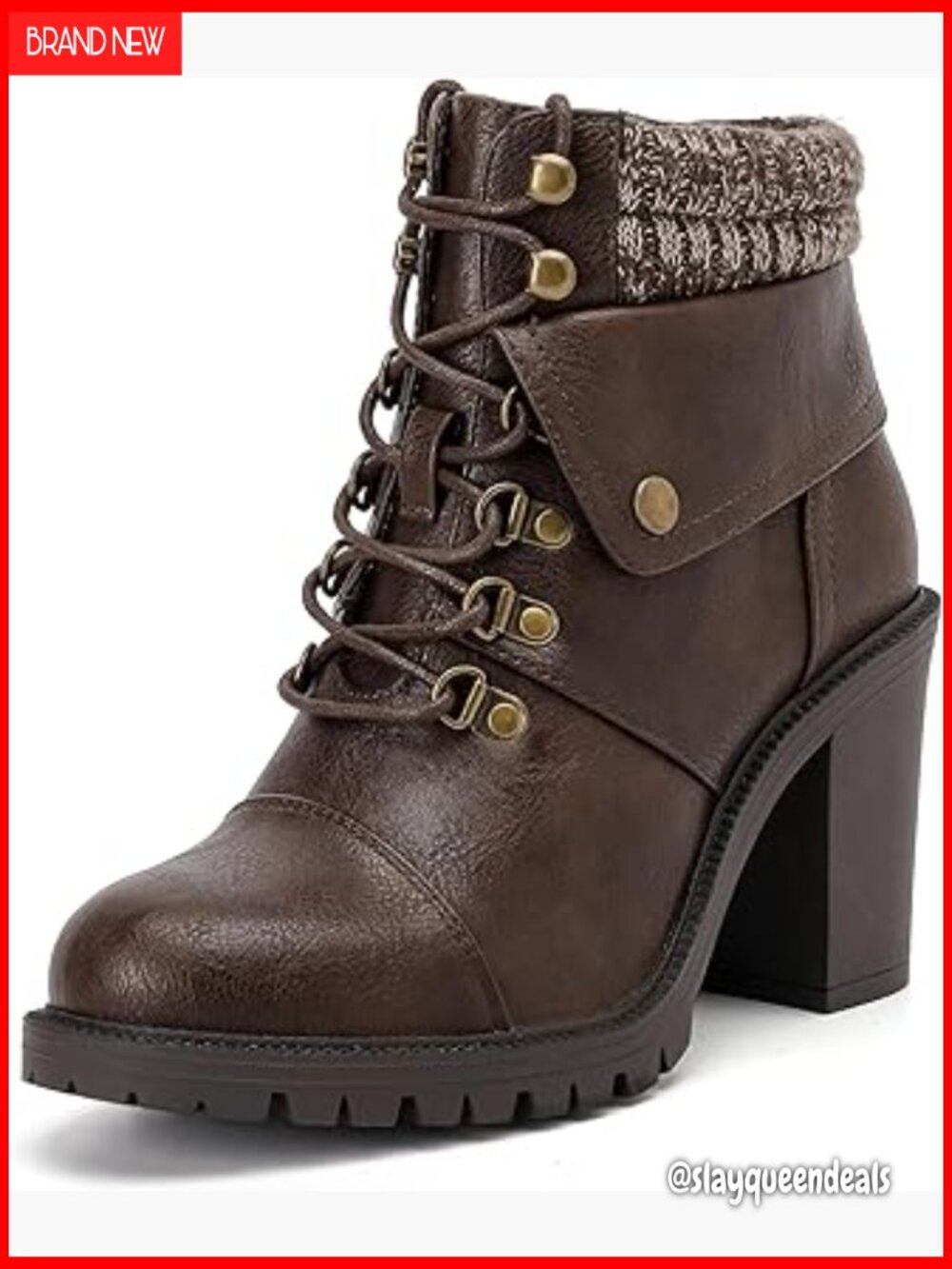 Wide Width Combat Boots with Side Zipper, High Heel Slouchy Ankle Booties